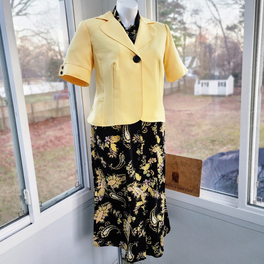 Studio 1 Black Yellow Paisley Sleeveless Dress & Short Sleeve Jacket 2 Piece Set - Picture 16 of 16
